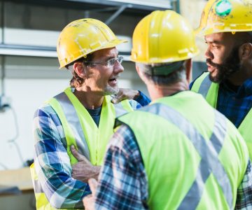Three Multi Ethnic Workers With Safety Vests And Hard Hats